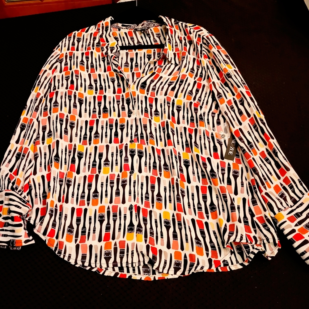 Nic+Zoe ▪︎ NWT ▪︎ Multi Paintbrushes Button-up, Long-sleeve Blouse ▪︎ XL